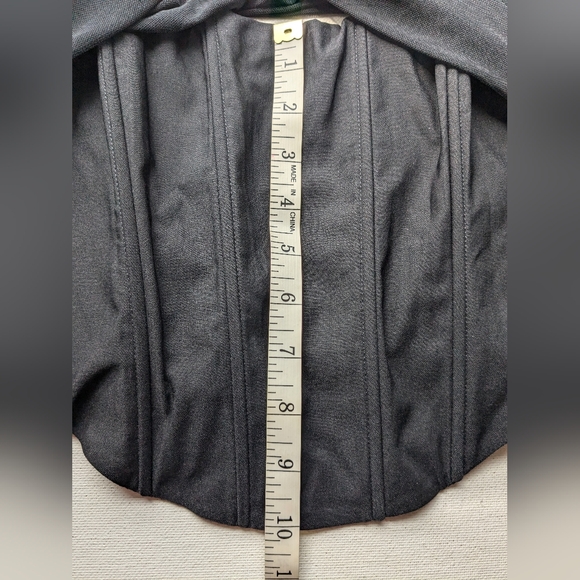 Baonmy Women's Cropped Top Sz XXS Corset Black Sheer Long Pleated Sleeves T-2 - Picture 9 of 11